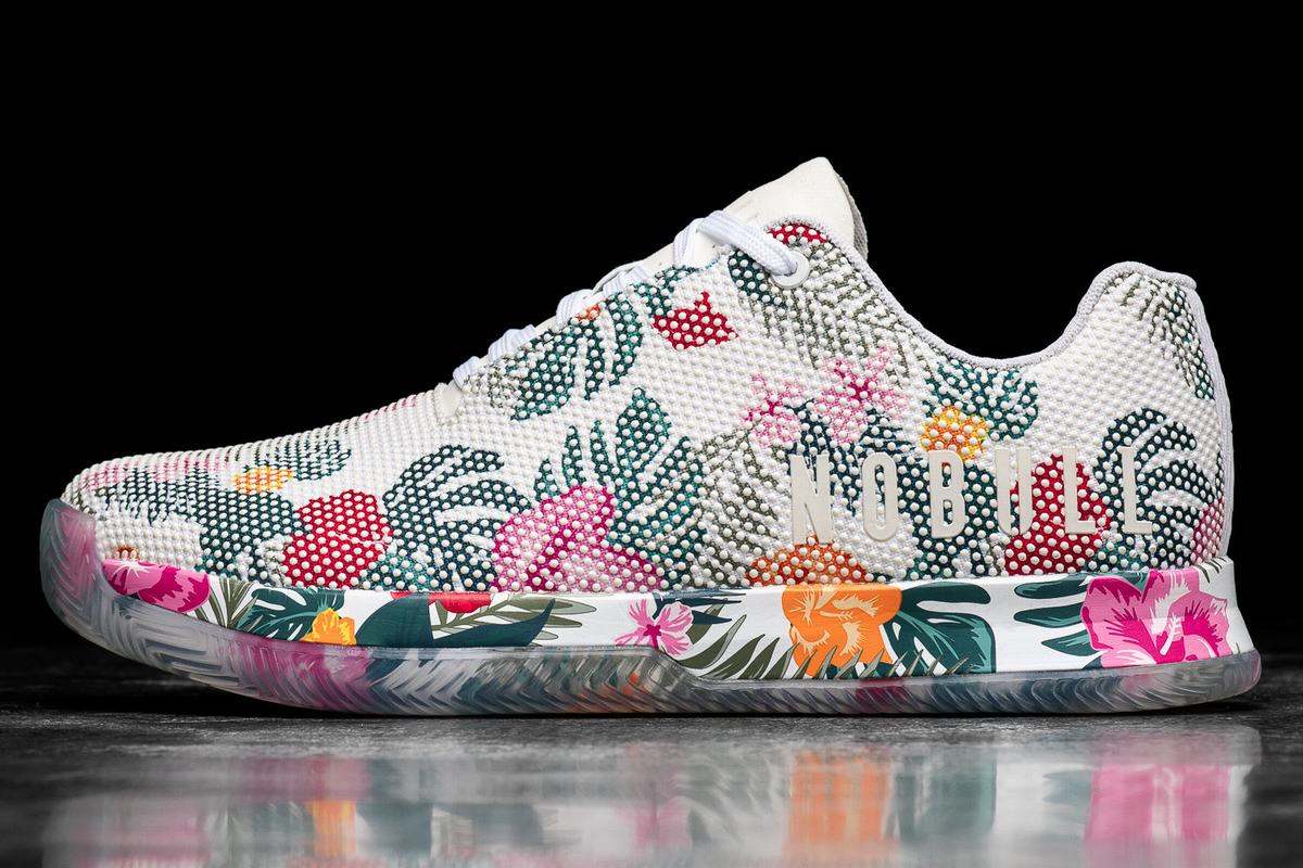 Nobull Superfabric Court Women\'s Trainers White Floral | Australia (MJ0784)